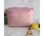 Cosmetic Bag High Capacity Portable Dust-proof Travel Women Lettered Make-up Bag with Hand Strap for Daily-Pink
