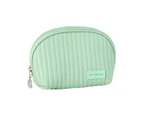 Cosmetic Bag Portable Smooth Zipper Cream Texture Faux Leather Lipstick Eye Shadow Makeup Brush Storage Pouch for Daily-Light Green-L