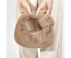 Cosmetic Bag Soft Portable Storage Solid Color Korean Style Fashion Women Commuter Handbag for Daily-Khaki