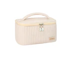 Cosmetic Pouch Wide Opening Portable Handle High Capacity Compartment Design Smooth Zipper Store Cosmetics Plaid Pattern Lady Large Travel-Beige
