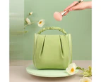 Travel Cosmetic Bag Smooth Zipper Solid Color Pleated Handle Hanging Type Waterproof Large Capacity Toiletry Bag Makeup Organizer for-Green
