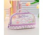 Pencil Case High Capacity Dust-proof Transparent Visible Cartoon Bear Bunny INS Double Layer Pencil Bag School-Purple