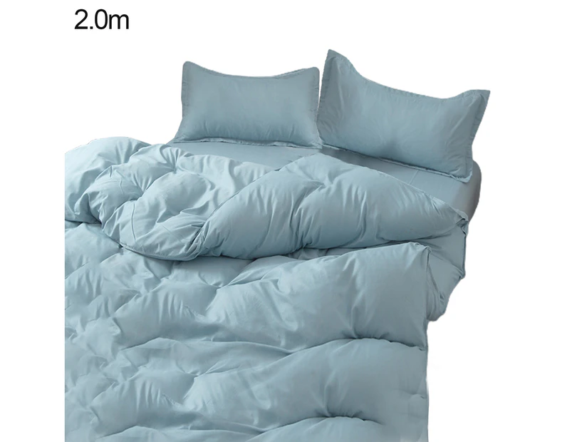 Sunshine 3/4Pcs Solid Color Bedclothes Quilt Cover Bed Sheet Pillow Case Bedding Set-Light Blue