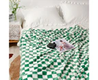 Sunshine Throw Blanket Checkerboard Design Comfortable Touch Polyester Winter Indoor Bed Sofa Wool Warm Blanket Daily Use-Green