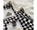 Sunshine Throw Blanket Checkerboard Design Comfortable Touch Polyester Winter Indoor Bed Sofa Wool Warm Blanket Daily Use-Black