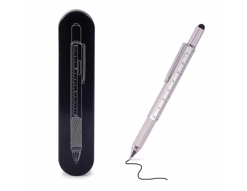 Metal 6 in 1 Pen Tool - Stylus / Ruler / Level / Screwdriver
