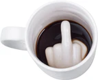 Ceramic mug with surprise effect - white finger design - gadget coffee mug as a gift