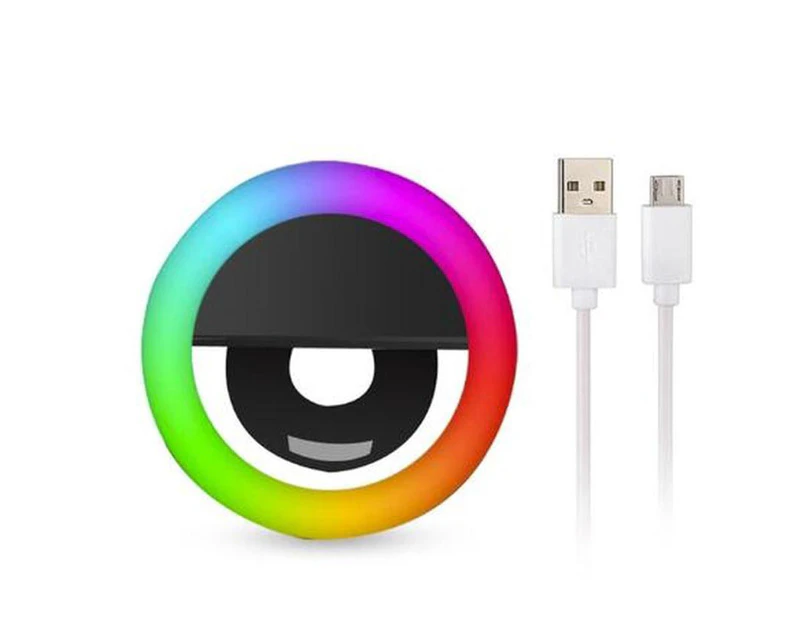 RGB LED Clip-on Mobile Phone Ring Light- USB Charging - Black