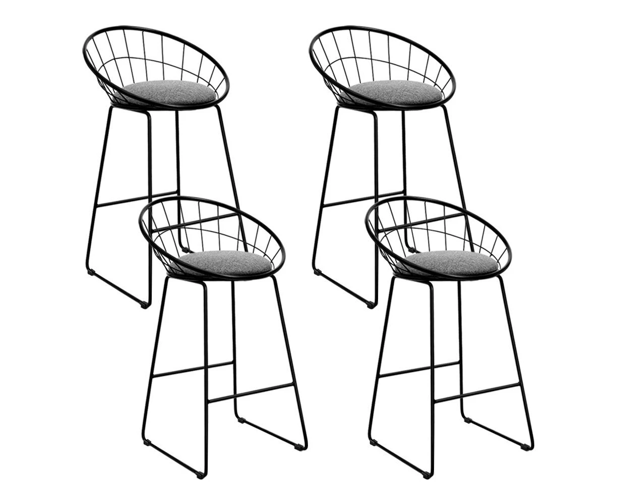 4x Nordic Bar Stools Metallic Bar Stool Kitchen Chairs Fabric Grey Black