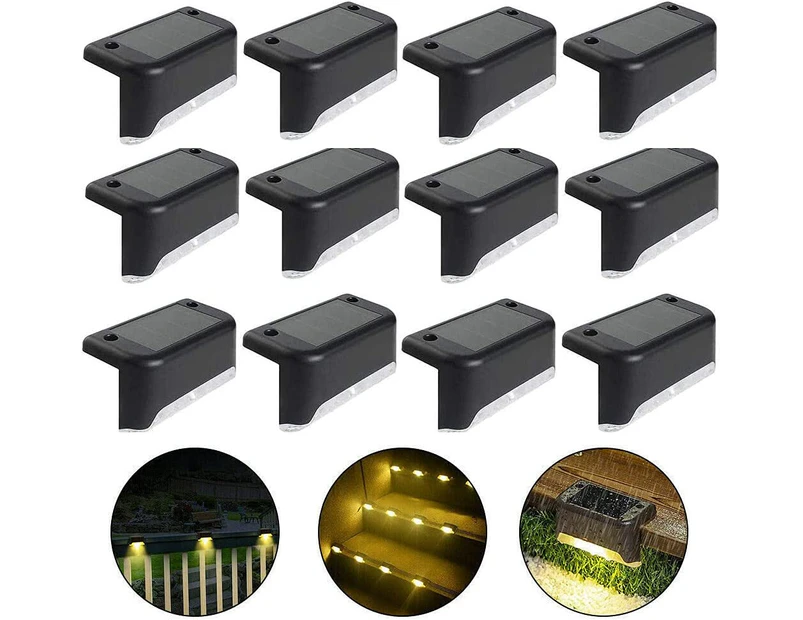 12 Pcs Solar Railing Light - Amorphous Silicon 1LED Black Shell Warm Light