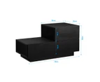 L Shape Bedside Table Side Table with 2 Drawers, High Gloss Front, RGB LED Light Black