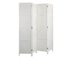 Oikiture 4 Panels Room Divider Screen Privacy Rattan Stand - White