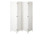 Oikiture 4 Panels Room Divider Screen Privacy Rattan Stand - White