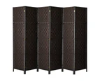 Oikiture 6 Panel Room Divider Wooden 244.5 x 170cm - Brown