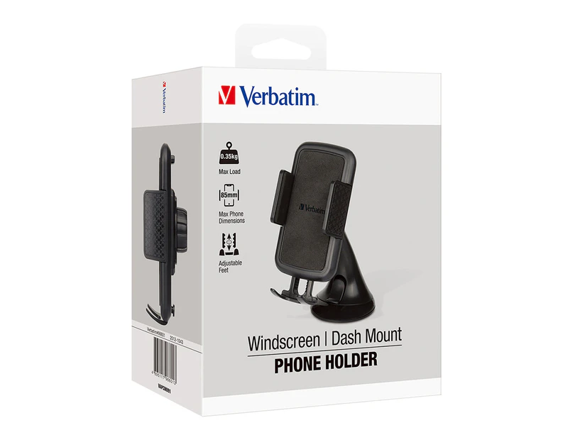 Verbatim Car Windscreen/Dash Mount Holder Stand Dock For Mobile Phones Black