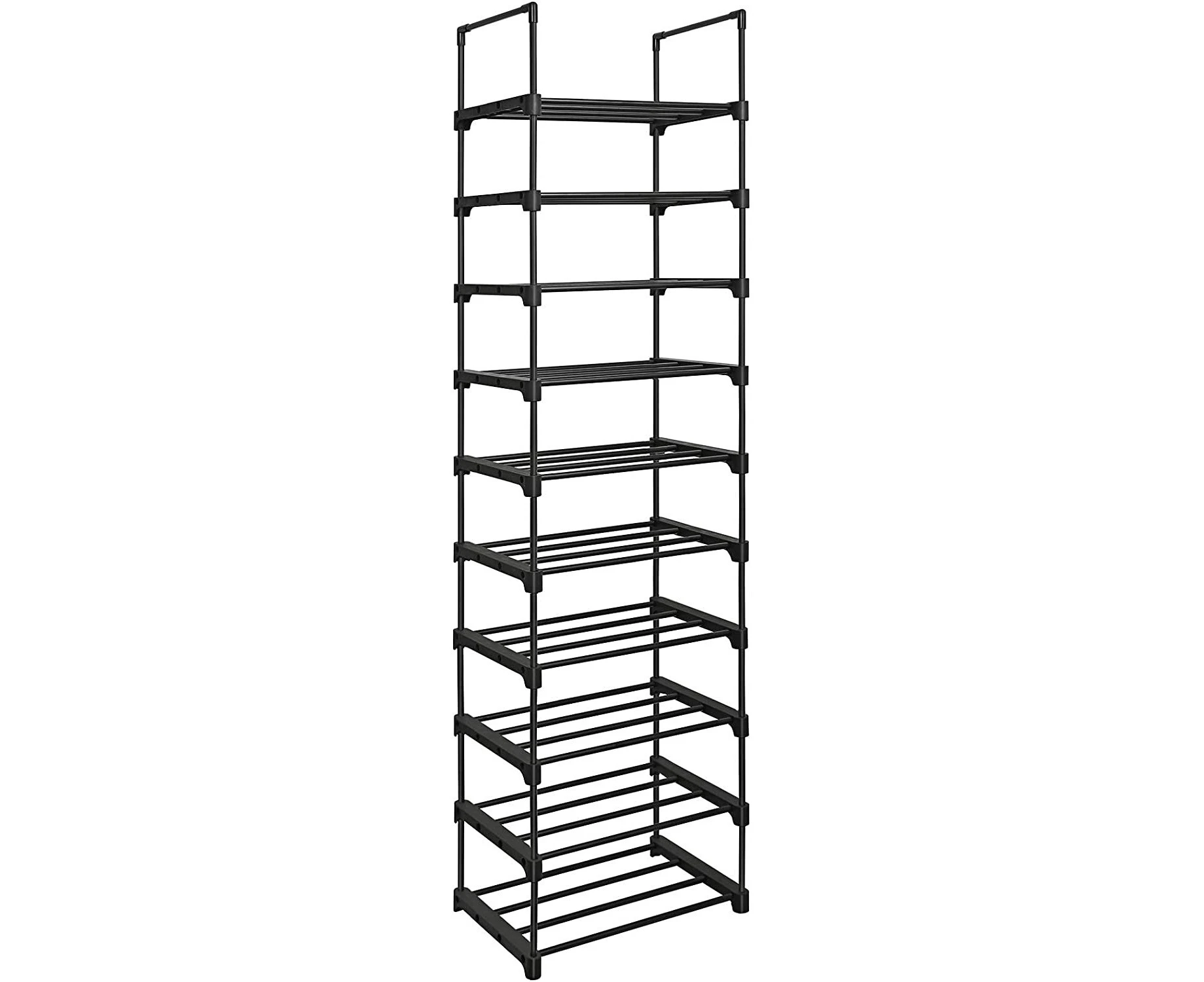 SONGMICS 10-Tier Metal Shoe Rack Customizable Design Black