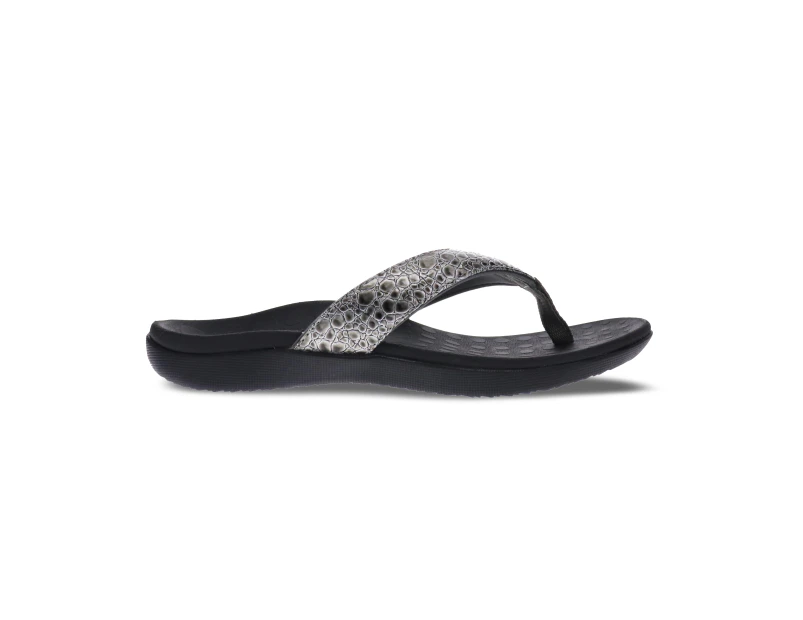 Scholl Women's Sonoma Reptile Toe Post Sandal - Steel Reptile