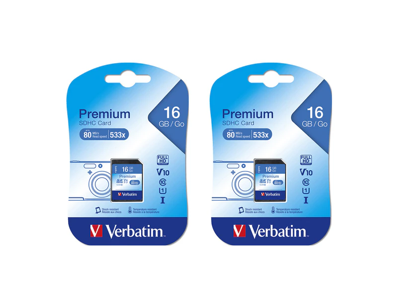 2PK Verbatim 16GB SDHC Memory Card File/Media Storage Class 10 f/ Digital Camera