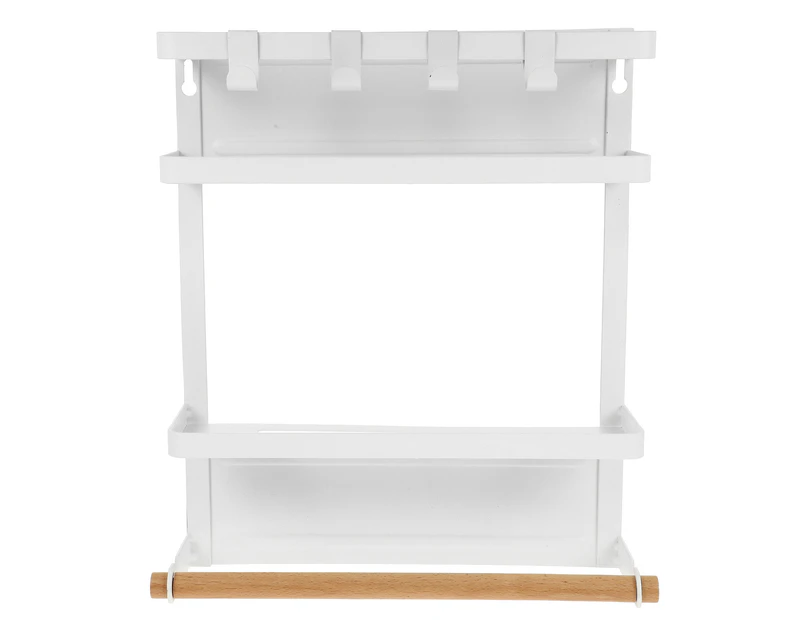 Kitchen Magnetic Storage Rack Refrigerator Shelf with Hooks Snacks Holder Organizer for Spice Jars Paper Towel (White)