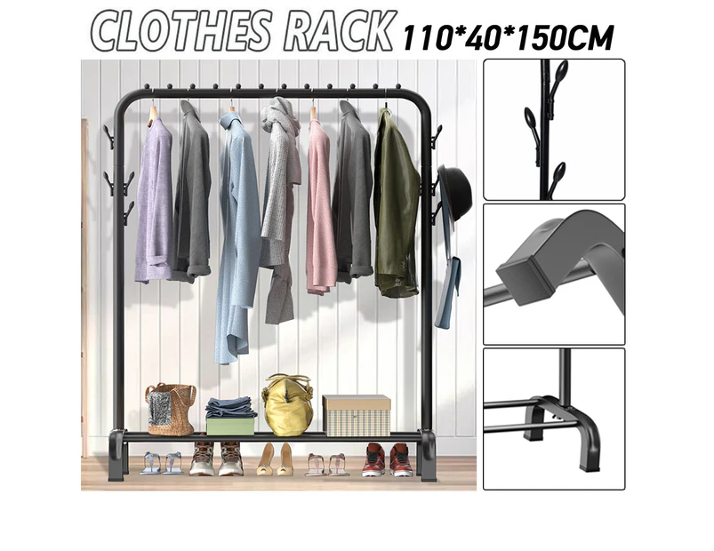 BJWD Heavy Duty Clothes Rail Rack Hanging Garment Display Stand Shoe Storage Shelf(Black)