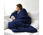 Chunky Knitted Blanket Throw Blanket Thick Yarn Blanket - Dark Blue