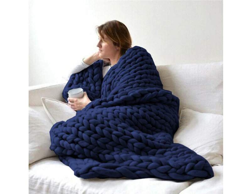 Chunky Knitted Blanket Throw Blanket Thick Yarn Blanket - Dark Blue