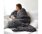 Chunky Knitted Blanket Throw Blanket Thick Yarn Blanket - Dark Grey