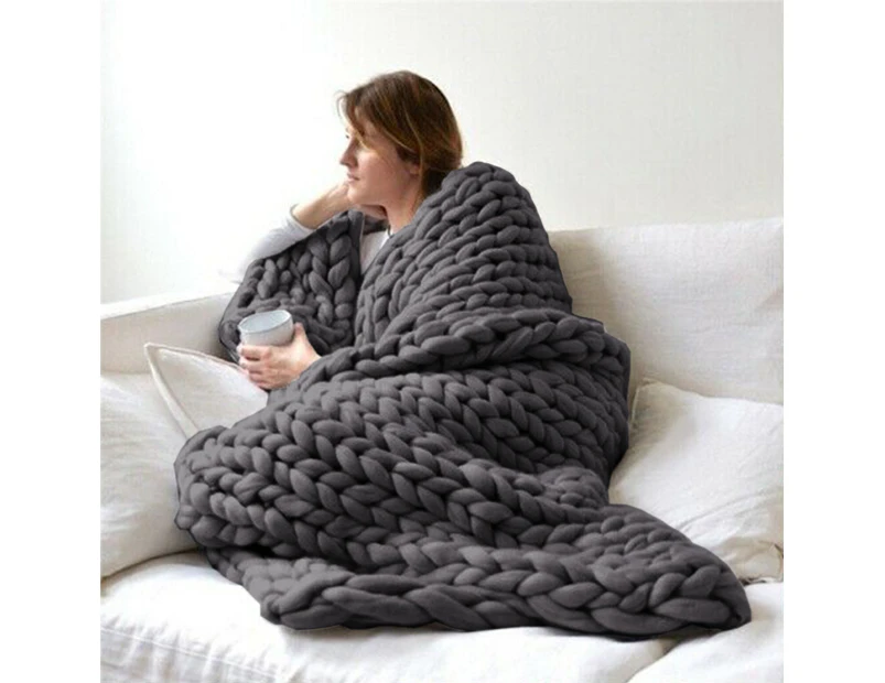 Chunky Knitted Blanket Throw Blanket Thick Yarn Blanket - Dark Grey