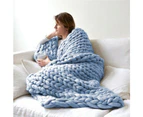 Chunky Knitted Blanket Throw Blanket Thick Yarn Blanket - Blue