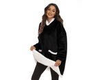 Sherpa Hoodie Blanket Hooded Blanket Oversized Wearable Throw Blanket - Black