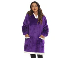 Sherpa Hoodie Blanket Hooded Blanket Oversized Wearable Throw Blanket - Purple