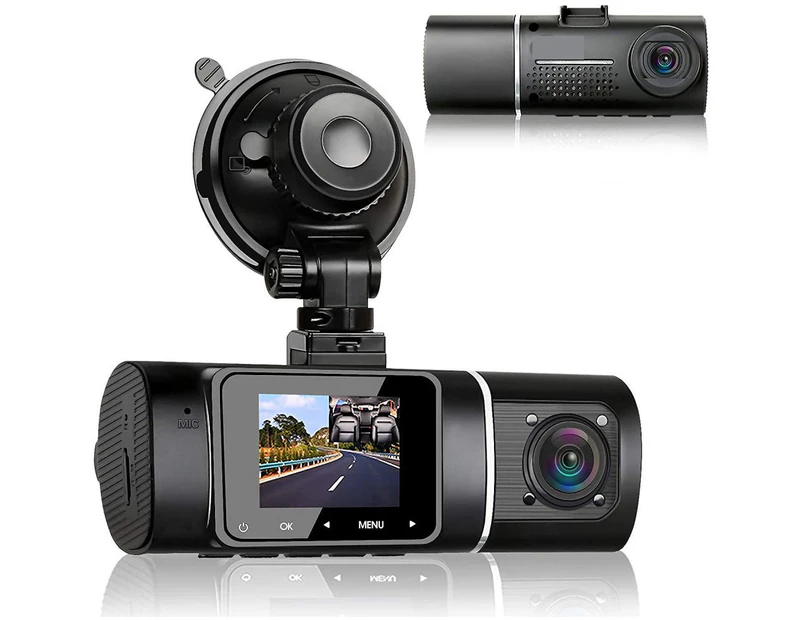 Abask Dashcam Auto Dual 1080P Full HD Infrared Night Vision Car Camera with 32GB SD Card, 310° Wide Angle, G-Sensor, Up to 64GB