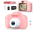 Shockproof Selfie Kids Camera Best Birthday Gifts for Toddlers Digital Dual Camera HD Video with 32GB SD Card Pink