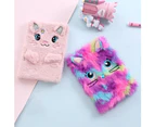 Cartoon Cat Panda Fluffy Diary Girls Journal Notebook Memo Pad Birthday Gift - Pink Cat