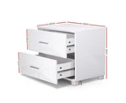 High Gloss Two Drawers Bedside Table - White