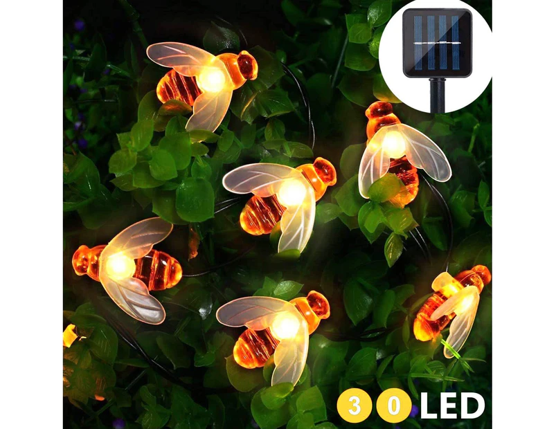 Bee String Lights, 6.5M Solar Powered 30 Led Outdoor Light, Waterproof String Lights, Bumblebee Decorative Light