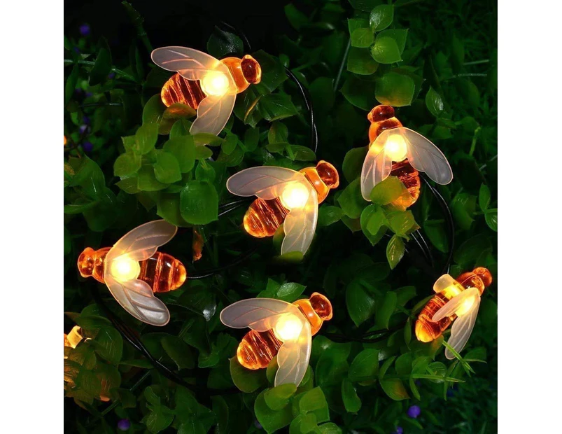 Bee Shaped Solar String Lights Warm White 7M 50 Lights 8 Functions