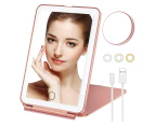 Touch Screen Makeup Mirror 10X Magnifying USB Rechargeable Cosmetic Mirror Portable Make Up Mirrors - Rose Gold