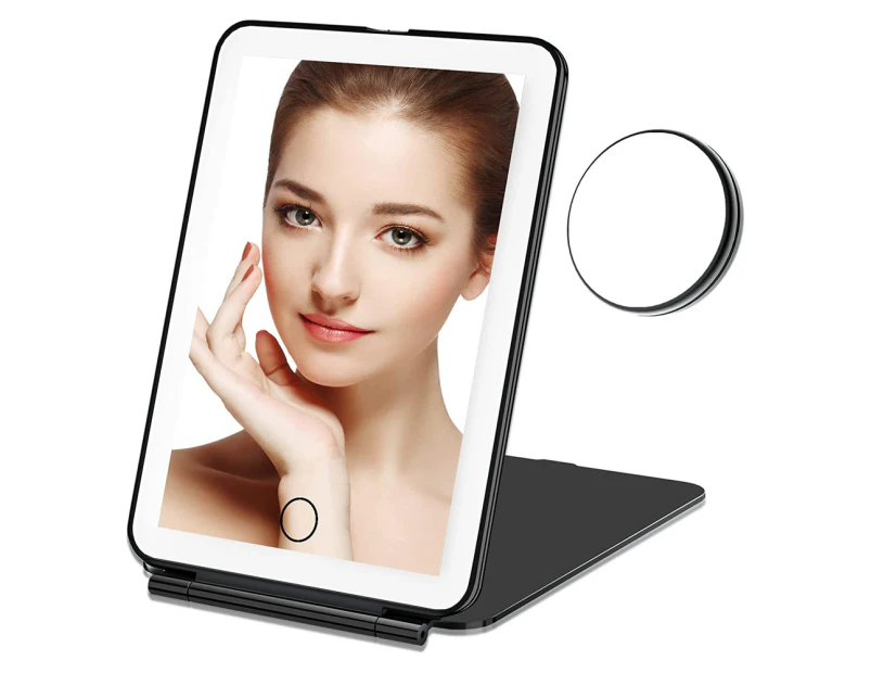 Touch Screen Makeup Mirror 10X Magnifying USB Rechargeable Cosmetic Mirror Portable Make Up Mirrors - Black
