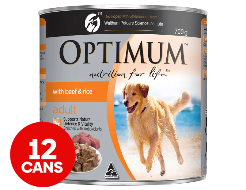 12 x Optimum Adult Dog Food Beef & Rice 700g