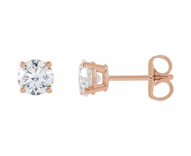 Diamond Stud Earrings with 1.00 CTW  Diamonds set in 14K Rose Gold (Pair)