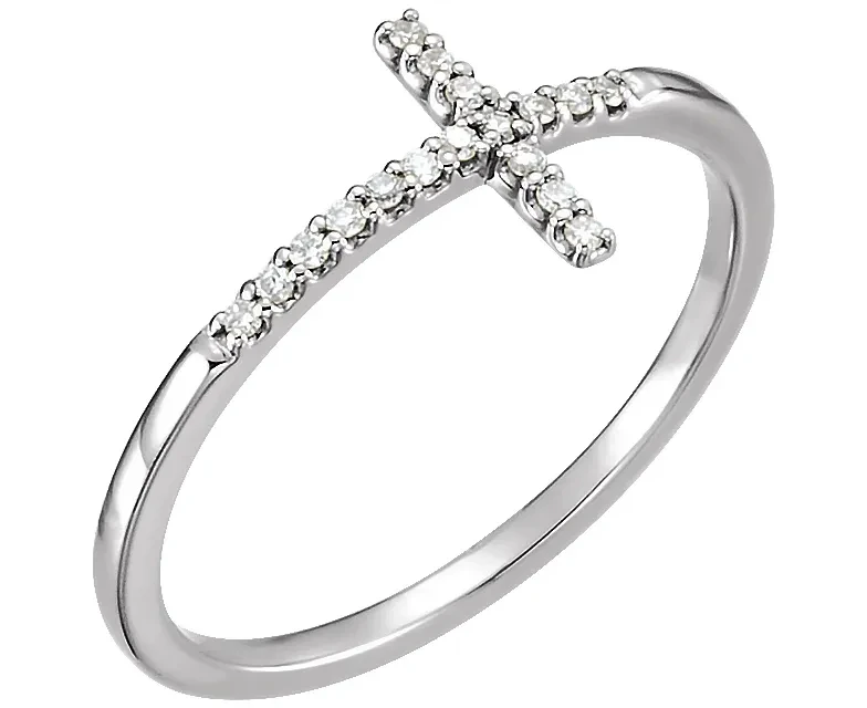 Diamond Sideways Cross Ring with 0.085 CTW  Diamonds set in 14K White Gold