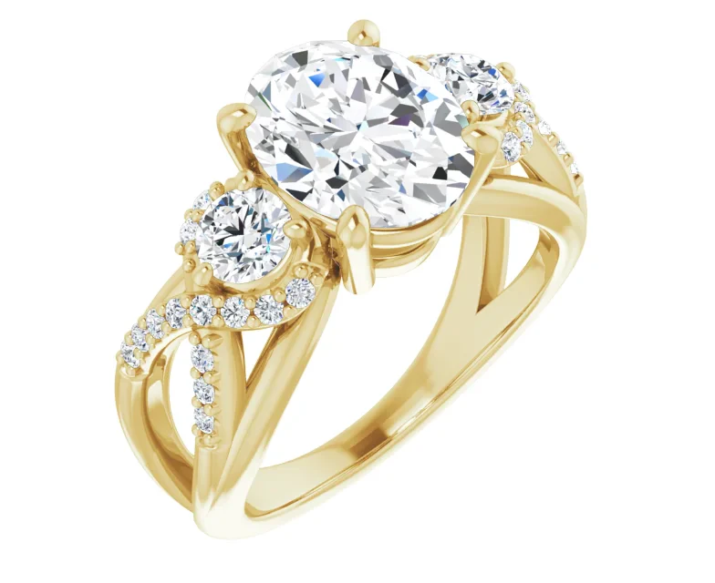 Three Diamond Oval Engagement Ring with 2.55 CTW  Diamonds set in 18K Yellow Gold