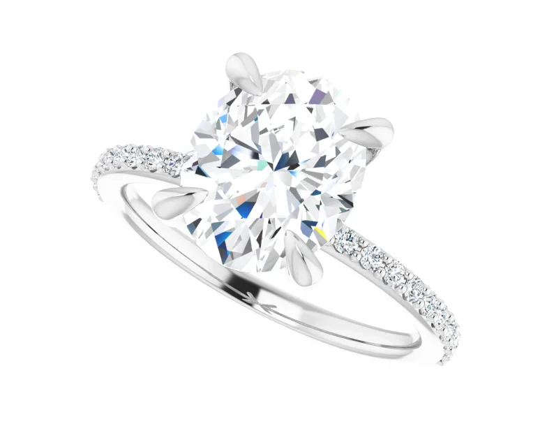 Diamond Oval Solitaire Accented Engagement Ring with 1.22 CTW  Diamonds set in 18K White Gold