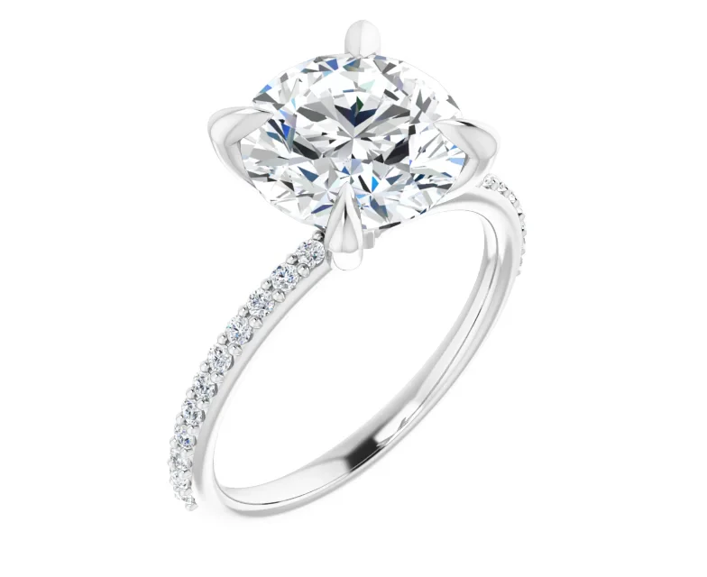 Diamond Round Solitaire Accented Engagement Ring with 3.22 CTW  Diamonds set in 18K White Gold