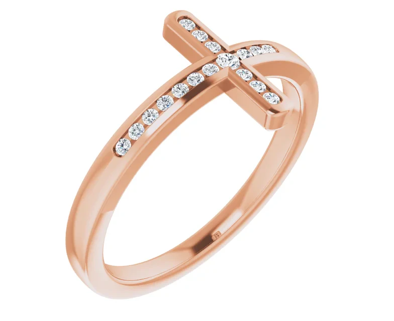 Diamond Sideways Cross Ring with 0.10 CTW  Diamonds set in 14K Rose Gold