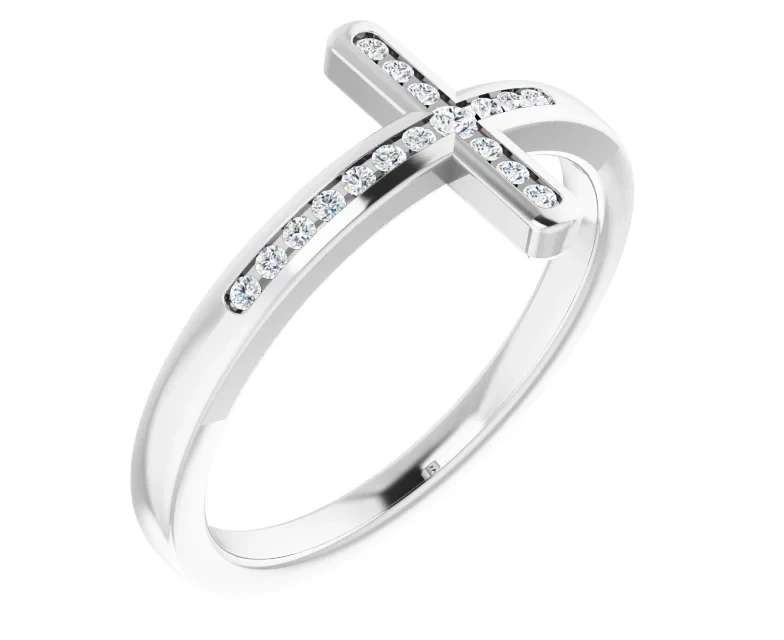 Diamond Sideways Cross Ring with 0.10 CTW  Diamonds set in 14K White Gold