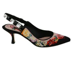 Dolce & Gabbana Black Floral Crystal Heels Slingbacks Shoes