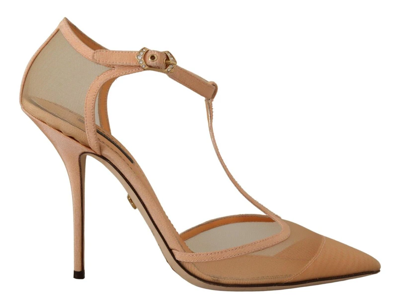 Dolce & Gabbana Beige Mesh T strap Stiletto Heels Pumps Shoes