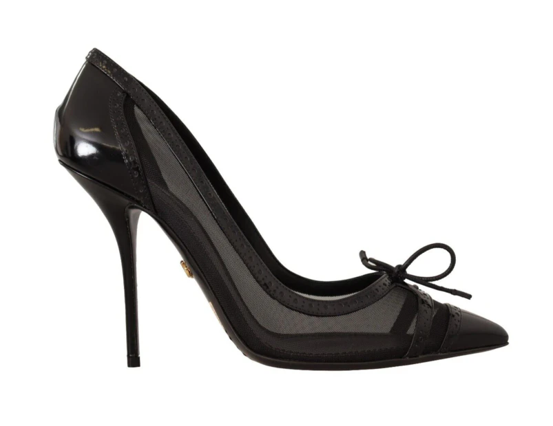 Dolce & Gabbana Black Mesh Leather Pointed Heels Pumps Shoes